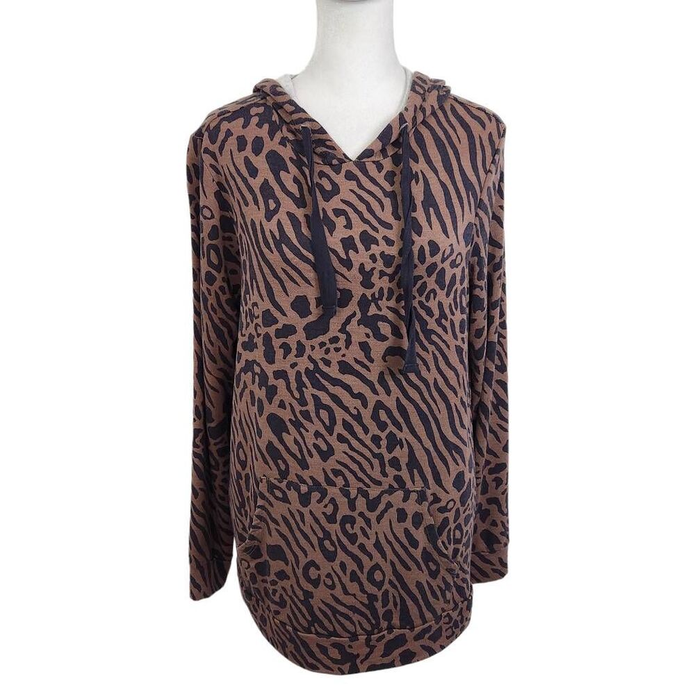 All Worthy Animal Print Hoodie Size XXS Brown and Black Leopard Print Top